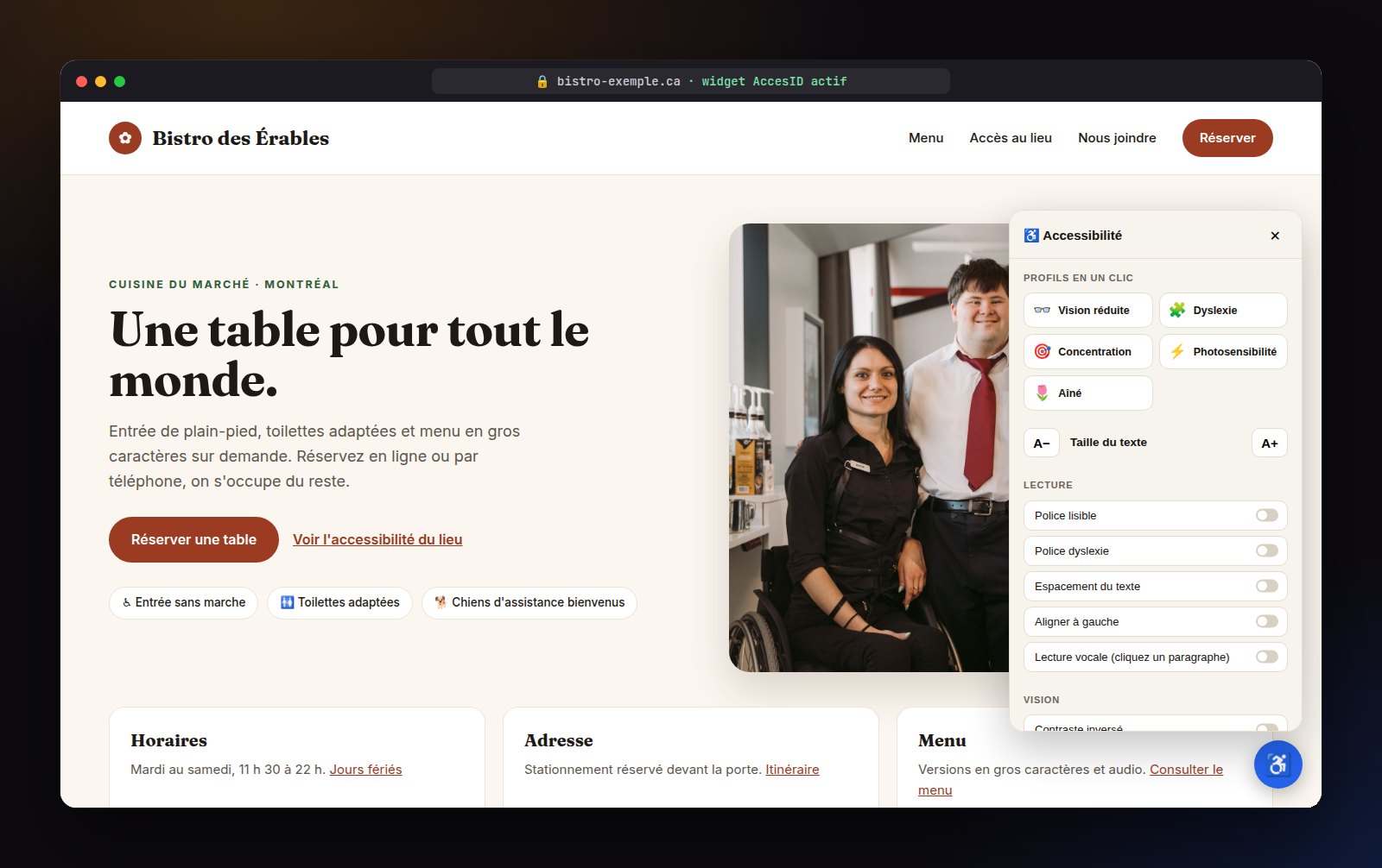 AccesID Widget — aperçu de l'interface