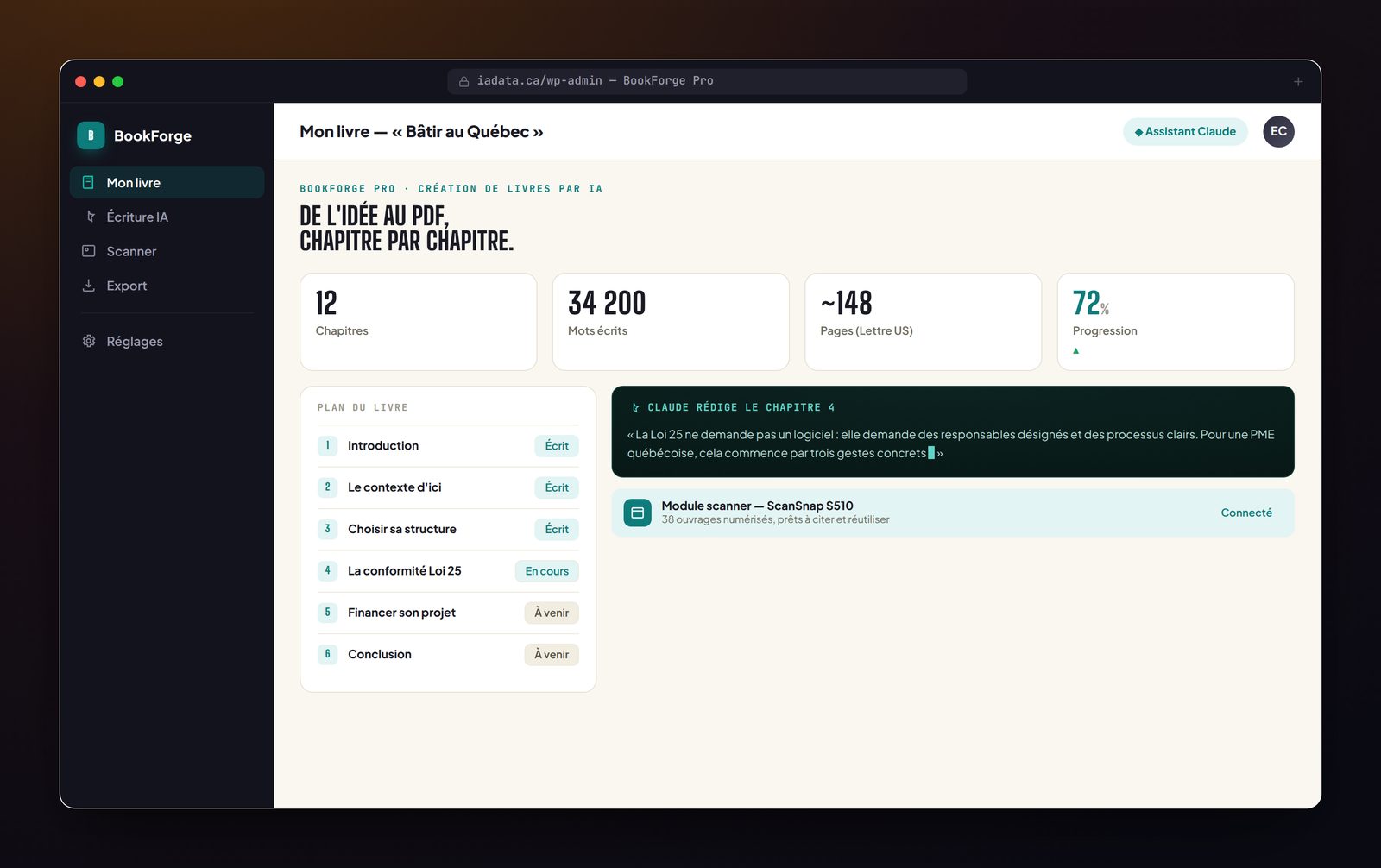 BookForge Pro — aperçu de l'interface
