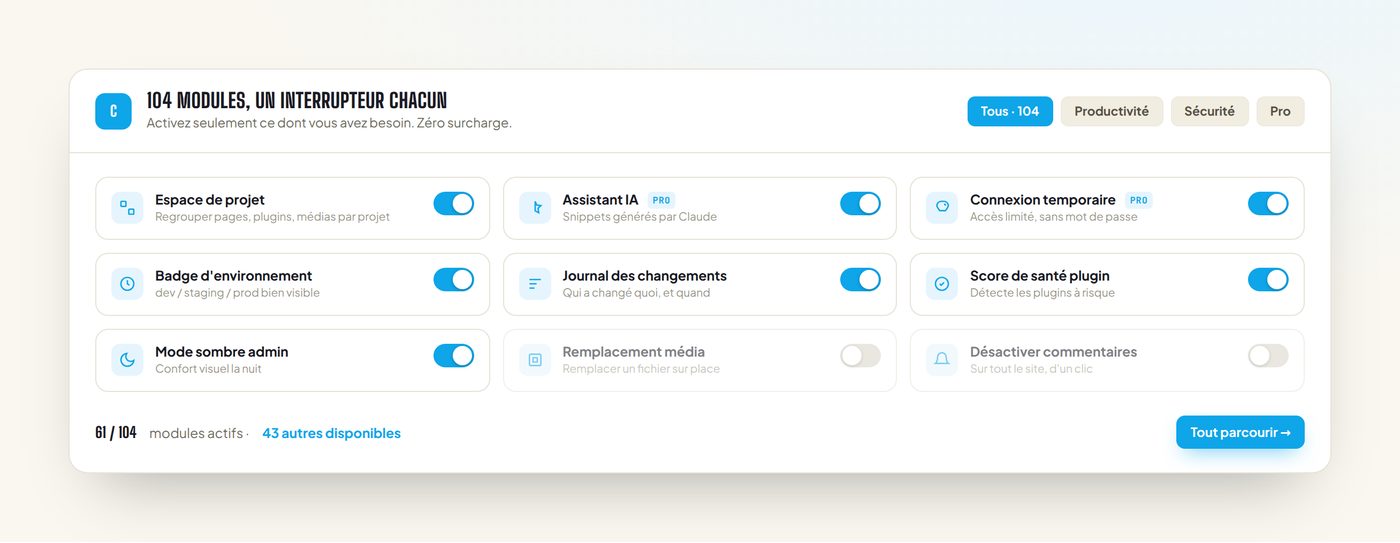 WP Command Pro — fonction clé