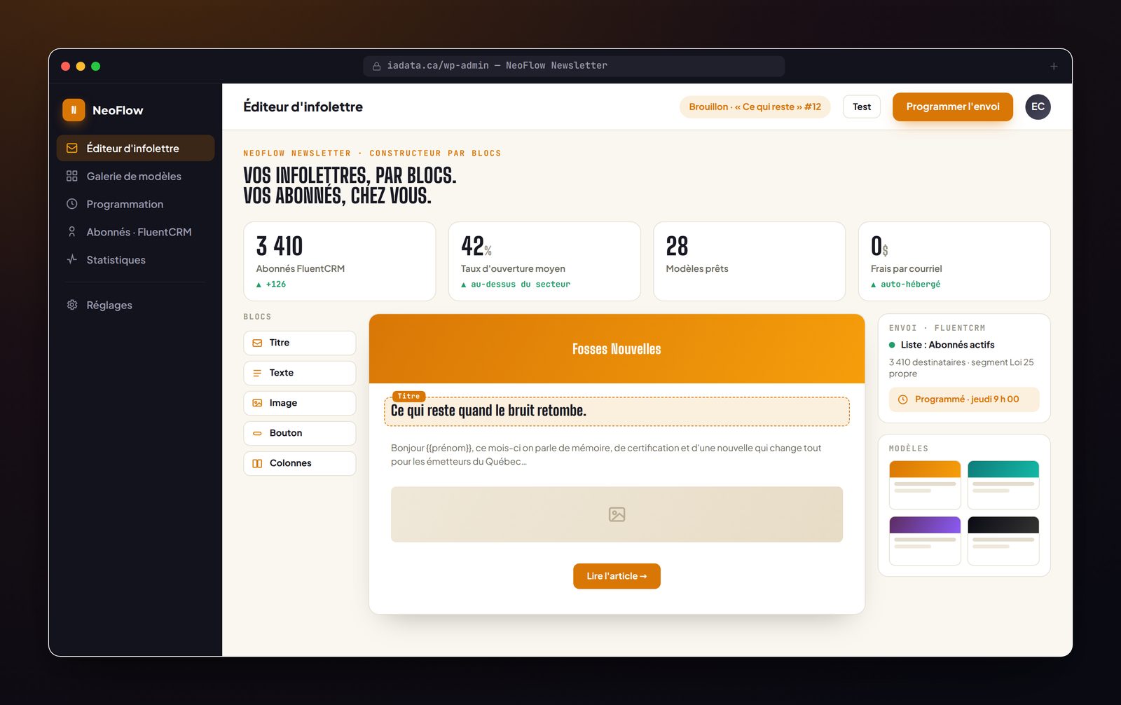 Éditeur d'infolettre par blocs de NeoFlow Newsletter